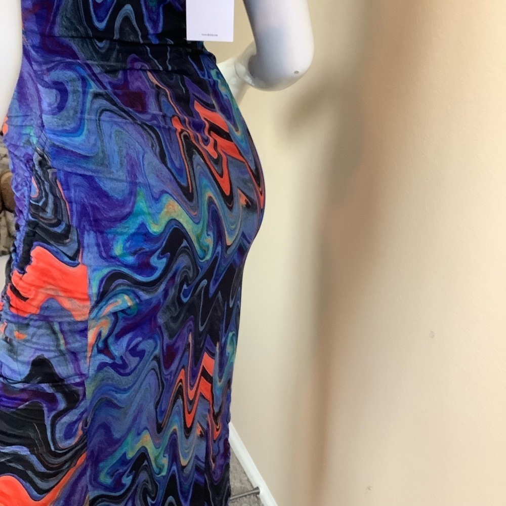 Lilyful Jade Multicolor Abstract Print Ruched Dress - Picture 6 of 7